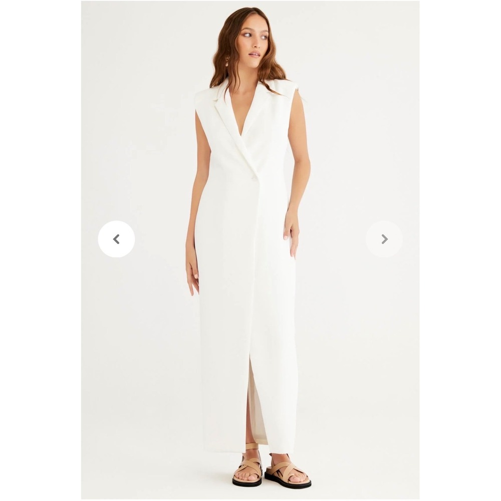 J6 Rumer Cream Sleeveless Maxi Dress Tailoredโ Blazer Style Button Front Size M